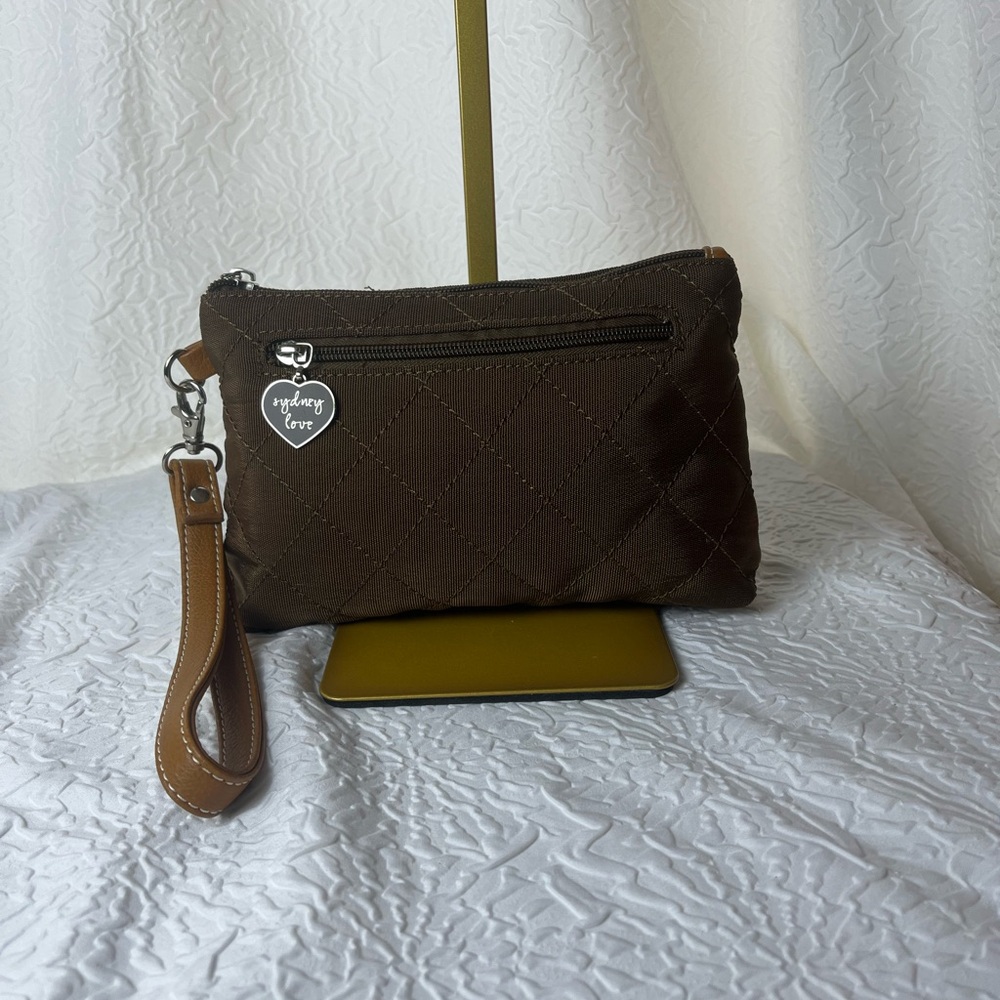 Sydney Love Brown Quilted Wristlet with Heart Charm